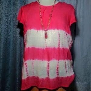 Vicinity pink & white wide stripe tie dye cap sleeves Boho Top NWT sz Medium